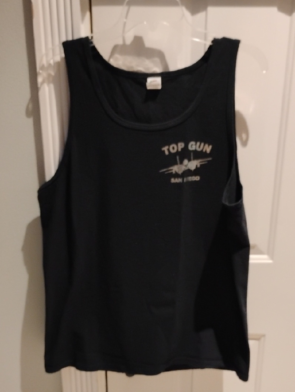 Vintage Fruit of the Loom Black Tank Top with White Top Gun Graphic